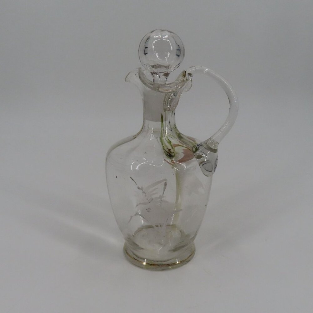 Antique Hand Blown Glass Vinegar Decanter Painted Angel Child Cruet Stopper VTG - Picture 7 of 14